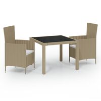 vidaXL 3-tlg. Garten-Essgruppe mit Auflagen Poly Rattan Beige