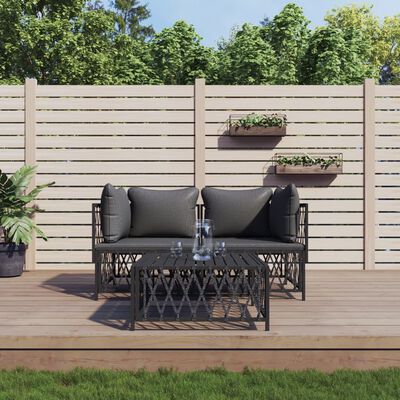 vidaXL 3-tlg. Garten-Lounge-Set mit Kissen Anthrazit Stahl