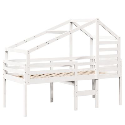 vidaXL Hochbett mit Dach Weiß 75x190 cm Massivholz Kiefer