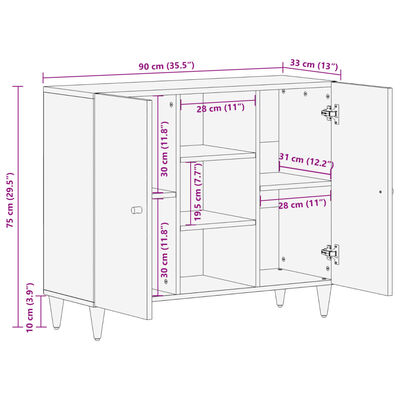 vidaXL Beistellschrank 90x33x75 cm Massivholz Mango