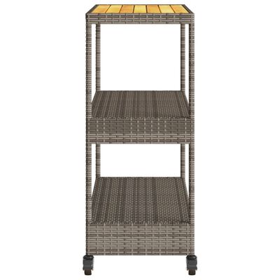 vidaXL Barwagen 3 Böden Grau Poly Rattan und Massivholz Akazie