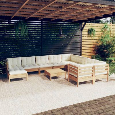 vidaXL 11-tlg. Garten-Lounge-Set mit Kissen Honigbraun Kiefernholz