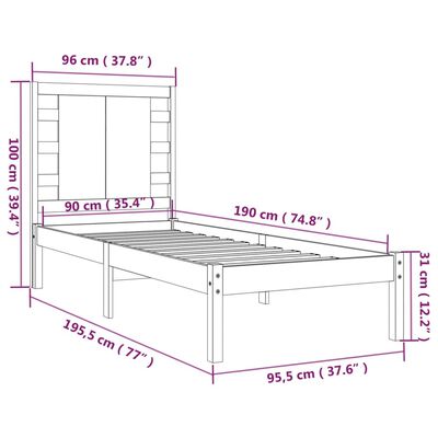 vidaXL Massivholzbett Schwarz 90x190 cm