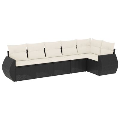 vidaXL 6-tlg. Garten-Sofagarnitur mit Kissen Schwarz Poly Rattan