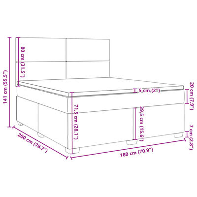 vidaXL Boxspringbett mit Matratze Hellgrau 180x200 cm Samt