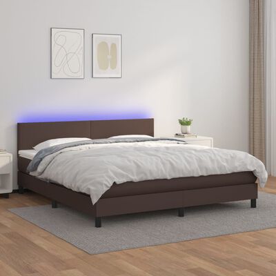 vidaXL Boxspringbett mit Matratze & LED Braun 160x200 cm Kunstleder