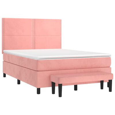 vidaXL Boxspringbett mit Matratze Rosa 140x200 cm Samt