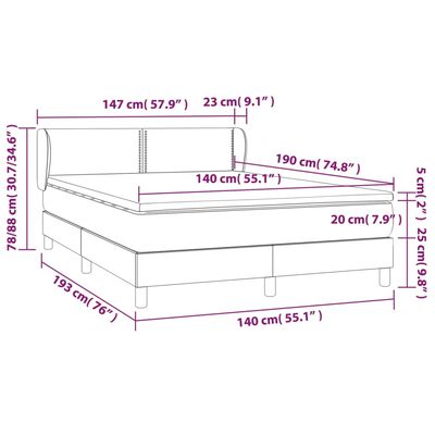 vidaXL Boxspringbett mit Matratze Schwarz 140x190 cm Stoff