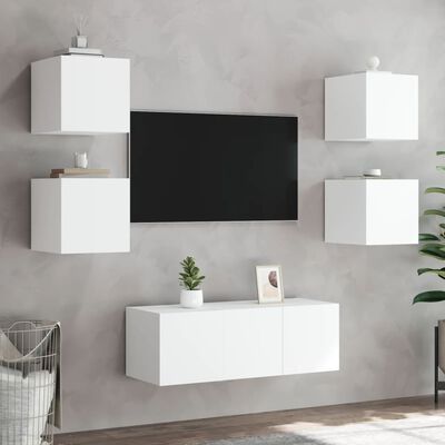 vidaXL TV-Wandschränke mit LED-Leuchten 2 Stk. Weiß 30,5x35x30 cm