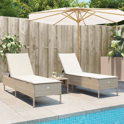 vidaXL Sonnenliegen mit Auflagen 2 Stk. Beige Poly Rattan