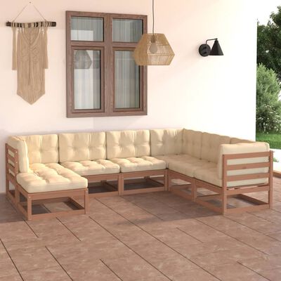 vidaXL 7-tlg. Garten-Lounge-Set mit Kissen Massivholz Kiefer