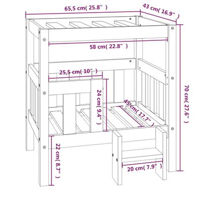 vidaXL Hundebett Grau 65,5x43x70 cm Massivholz Kiefer