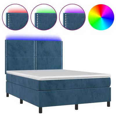 vidaXL Boxspringbett mit Matratze & LED Dunkelblau 140x190 cm Samt