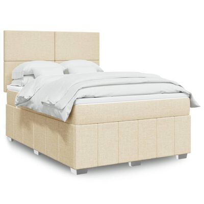 vidaXL Boxspringbett mit Matratze Creme 160x200 cm Stoff