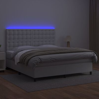 vidaXL Boxspringbett mit Matratze & LED Weiß 180x200 cm Kunstleder