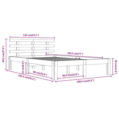 vidaXL Massivholzbett 135x190 cm