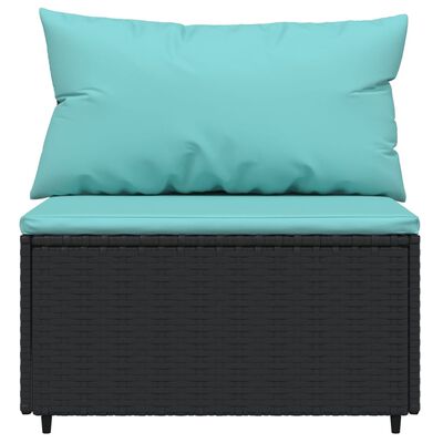 vidaXL Garten-Mittelsofa mit Kissen Schwarz Poly Rattan