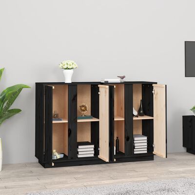 vidaXL Sideboard Schwarz 120x35x80 cm Massivholz Kiefer