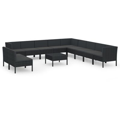 vidaXL 12-tlg. Garten-Lounge-Set mit Auflagen Poly Rattan Schwarz