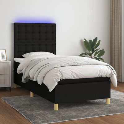 vidaXL Boxspringbett mit Matratze & LED Schwarz 100x200 cm Stoff