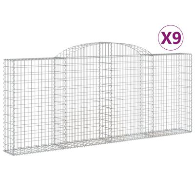 vidaXL Gabionen mit Hochbogen 9 Stk. 300x30x120/140cm Verzinktes Eisen