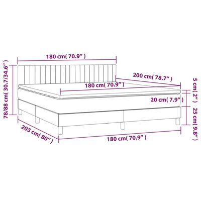 vidaXL Boxspringbett mit Matratze Hellgrau 180x200 cm Stoff