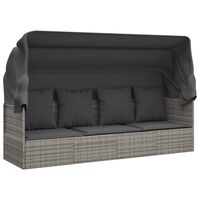 vidaXL Outdoor-Loungebett mit Dach und Kissen Grau Poly Rattan