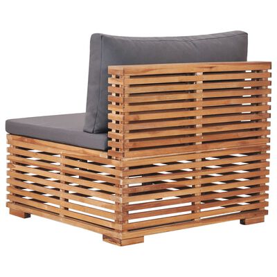 vidaXL Garten-Mittelsofa mit Grauer Auflage Massivholz Teak