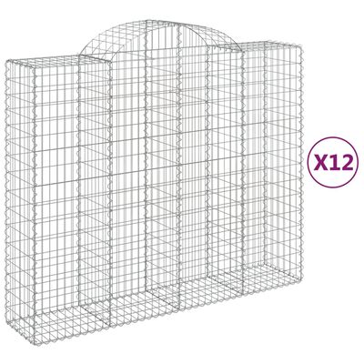 vidaXL Gabionen mit Hochbogen 12Stk. 200x50x160/180cm Verzinktes Eisen