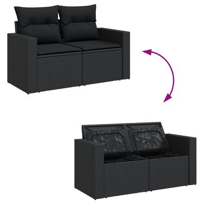 vidaXL 10-tlg. Garten-Sofagarnitur mit Kissen Schwarz Poly Rattan