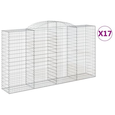 vidaXL Gabionen mit Hochbogen 17 Stk 300x50x160/180cm Verzinktes Eisen