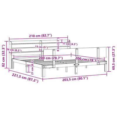 vidaXL Bettgestell mit Kopfteil ohne Matratze Weiß 200x200 cm