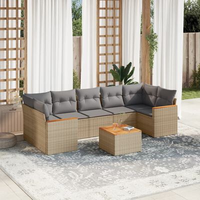 vidaXL 8-tlg. Garten-Sofagarnitur mit Kissen Beige Poly Rattan