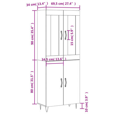 vidaXL Highboard Braun Eichen-Optik 69,5x34x180 cm Holzwerkstoff