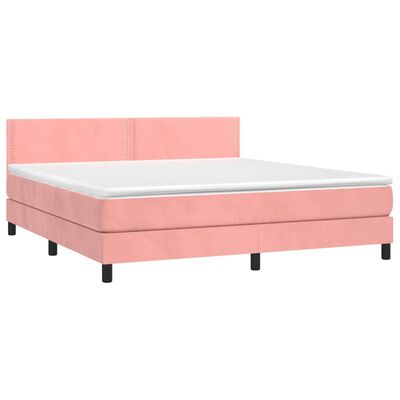 vidaXL Boxspringbett mit Matratze & LED Rosa 160x200 cm Samt