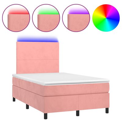 vidaXL Boxspringbett mit Matratze & LED Rosa 120x200 cm Samt