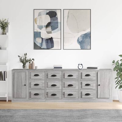 vidaXL Sideboards 3 Stk. Grau Sonoma Holzwerkstoff