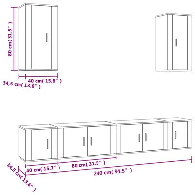 vidaXL 6-tlg. TV-Schrank-Set Schwarz Holzwerkstoff