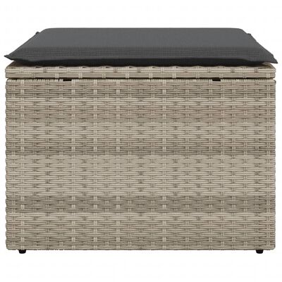 vidaXL Gartenhocker mit Kissen Hellgrau 55x55x37 cm Poly Rattan