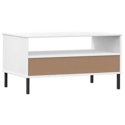 vidaXL Couchtisch OSLO mit Metallbeinen Weiß 85x50x45 cm Massivholz