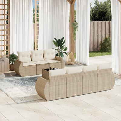 vidaXL 8-tlg. Garten-Sofagarnitur mit Kissen Beige Poly Rattan