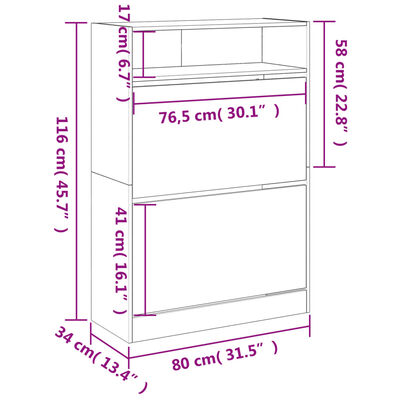 vidaXL Schuhschrank mit 2 Klappen Braun Eiche-Optik 80x34x116 cm