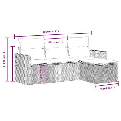 vidaXL 4-tlg. Garten-Sofagarnitur mit Kissen Grau Poly Rattan