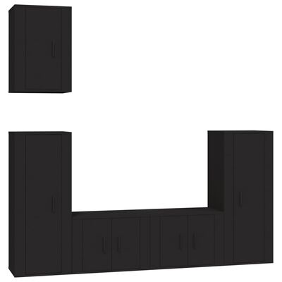 vidaXL 5-tlg. TV-Schrank-Set Schwarz Holzwerkstoff