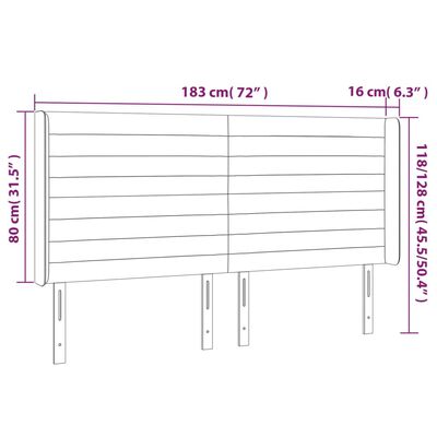 vidaXL LED Kopfteil Dunkelgrau 183x16x118/128 cm Samt