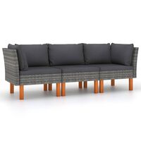 vidaXL 3-Sitzer-Gartensofa mit Kissen Grau Poly Rattan