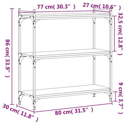 vidaXL Bücherregal 3 Böden Räuchereiche 80x30x86 cm Holzwerkstoff