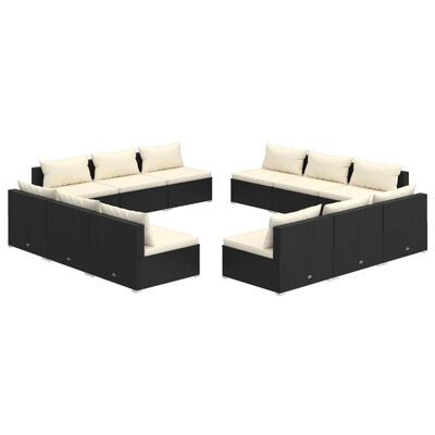 vidaXL 12-tlg. Garten-Lounge-Set mit Kissen Poly Rattan Schwarz