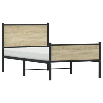 vidaXL Metallbett ohne Matratze Sonoma-Eiche 100x190 cm