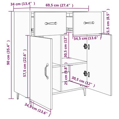 vidaXL Sideboard Räuchereiche 69,5x34x90 cm Holzwerkstoff